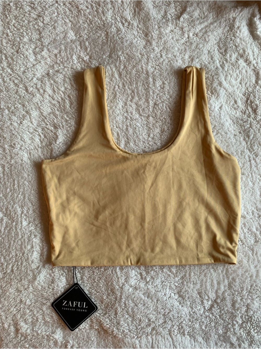 ZAFUL Solid Yellow Scoop Neck Crop Tank Top size small